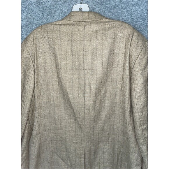 Chaps Ralph Lauren Blazer Mens 41R Beige Silk Wool Linen Plaid Buttons Career - Picture 12 of 12